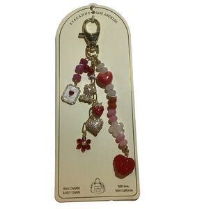 Eye Candy LA Hearts Teddy Bear Beaded Bag Charm & Keychain New
